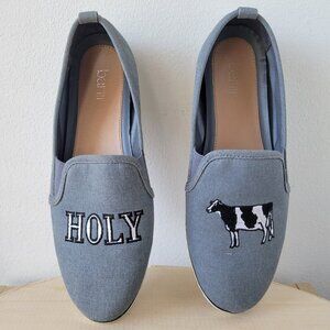 Bar III Holy Cow Women Grayish / Blue Embroidered Slip On Loafers (Size: 8)